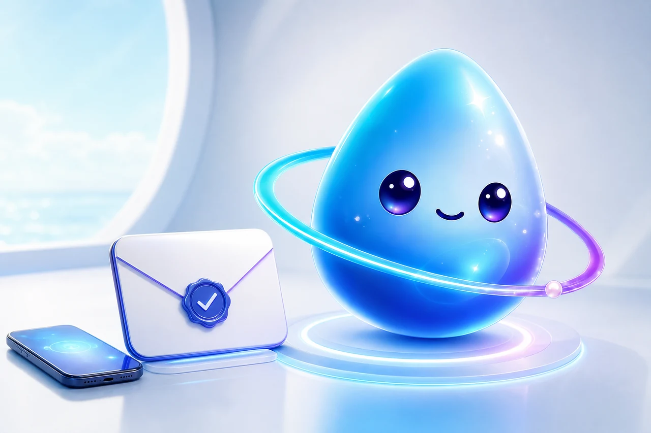 Blue Bree beside an invitation, approval seal, and phone for controlled preview access.