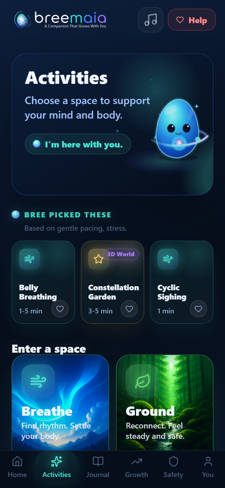 Breemaia activities screen preview