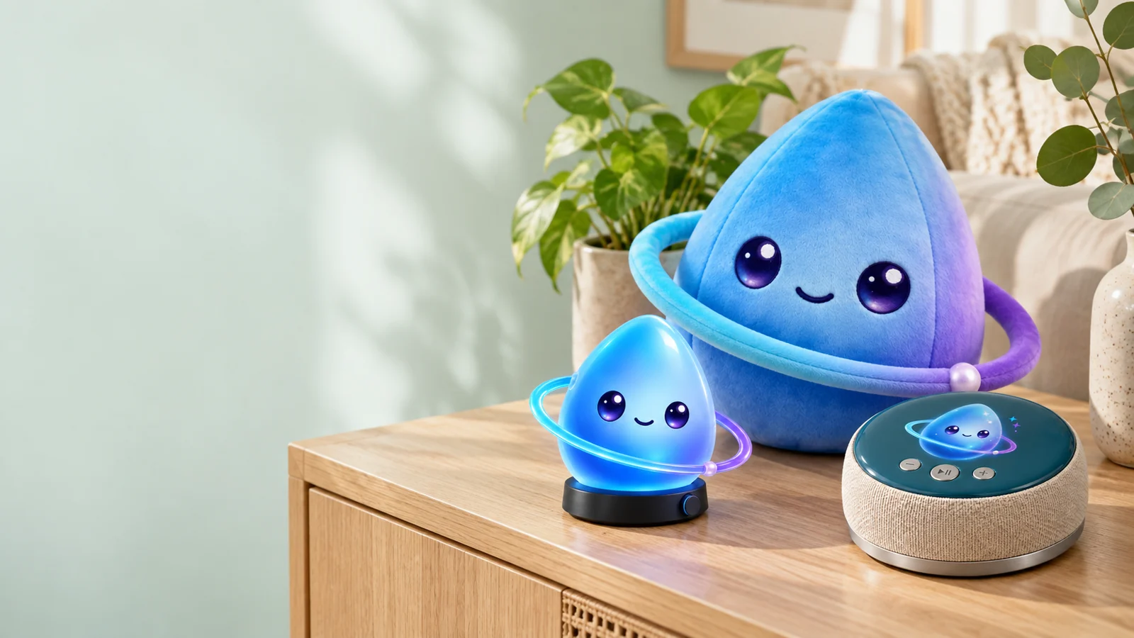 Bree plush textile concept with sewn cyan-violet orbit