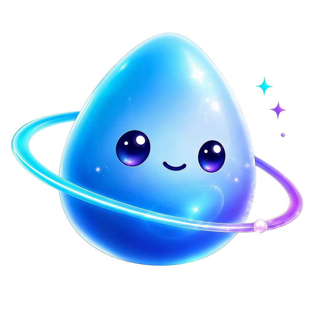 Bree, the blue companion with a cyan and violet orbit
